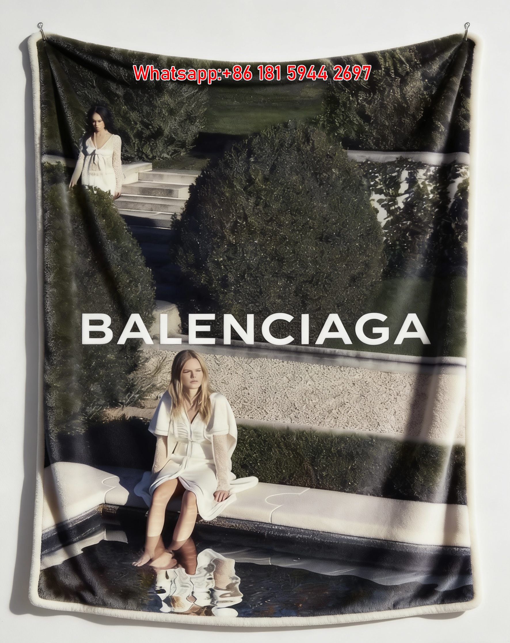 Balenciaga Garden Editorial White Dress Flannel Sofa Throw Blanket BA219